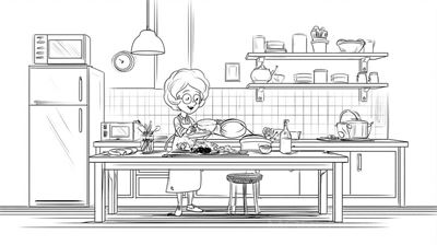 Bà Ngoại Vui Vẻ Nấu Ăn Trong Bếp...