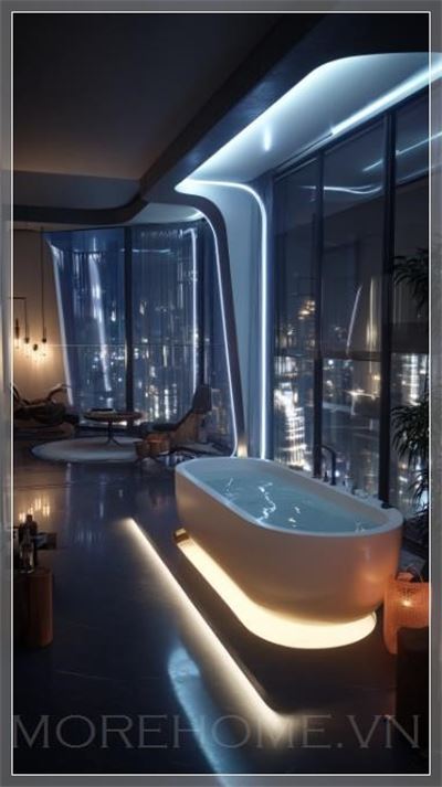 Phòng Tắm Penthouse Tương Lai Vào Ban Đêm...